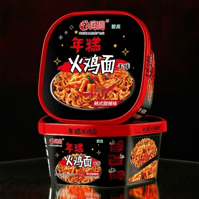 国圆甜辣年糕火鸡面香辣咸蛋黄干拌面清真食品甜辣型方便面碗面图3